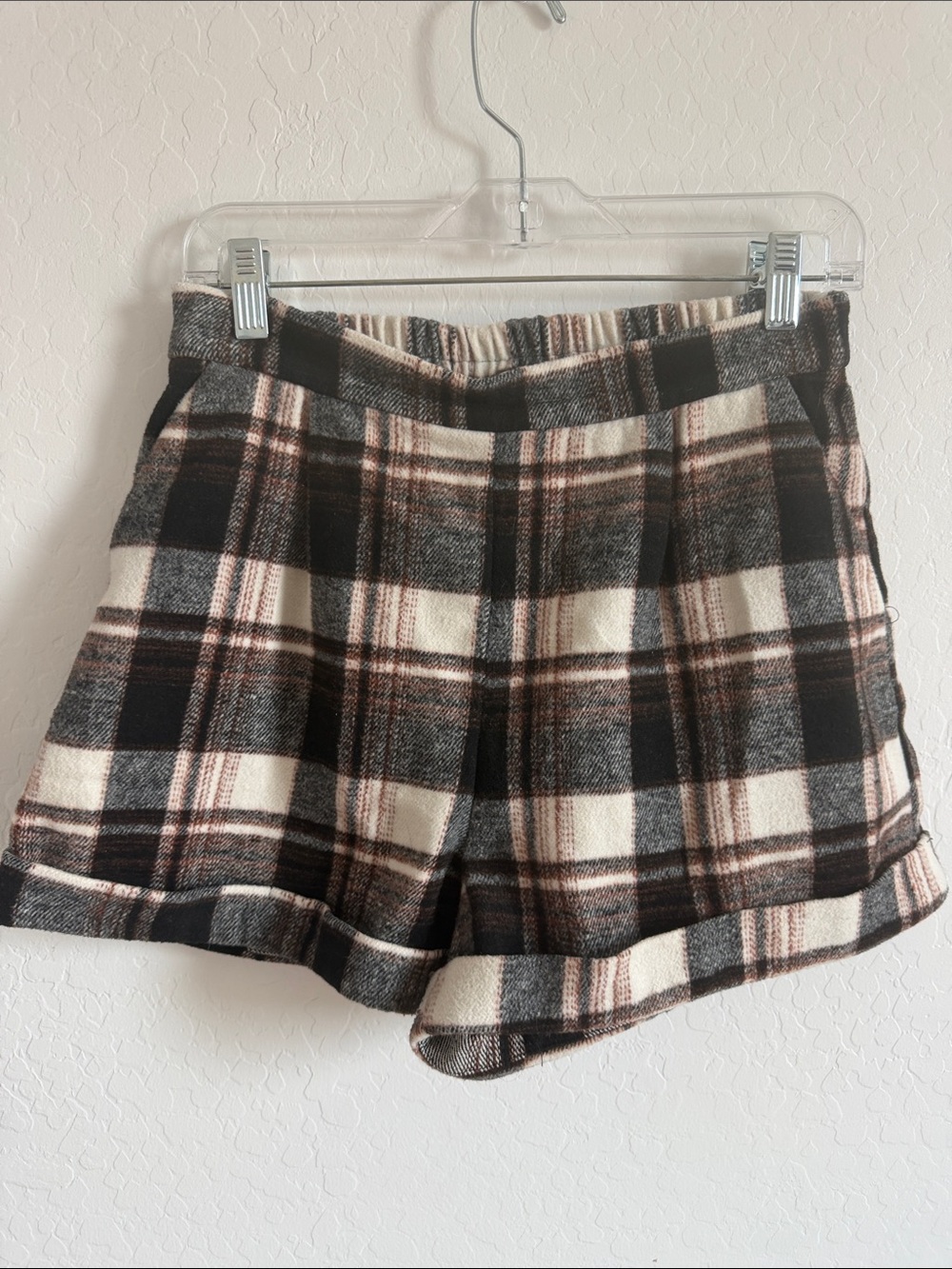 Sage Plaid checkered brown black cream academia medium preppy‎ English shorts